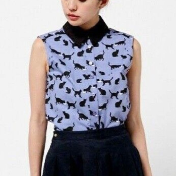 Kate Spade Cats and Cream Collared Shirt 0 XS - Picture 1 of 8